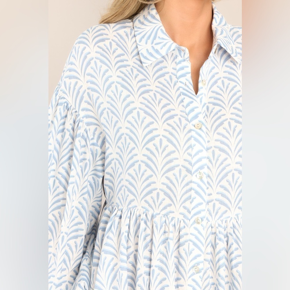 Aura This Is Your Sign Sky Blue Print Button Front Mini Dress - Medium - Picture 3 of 9